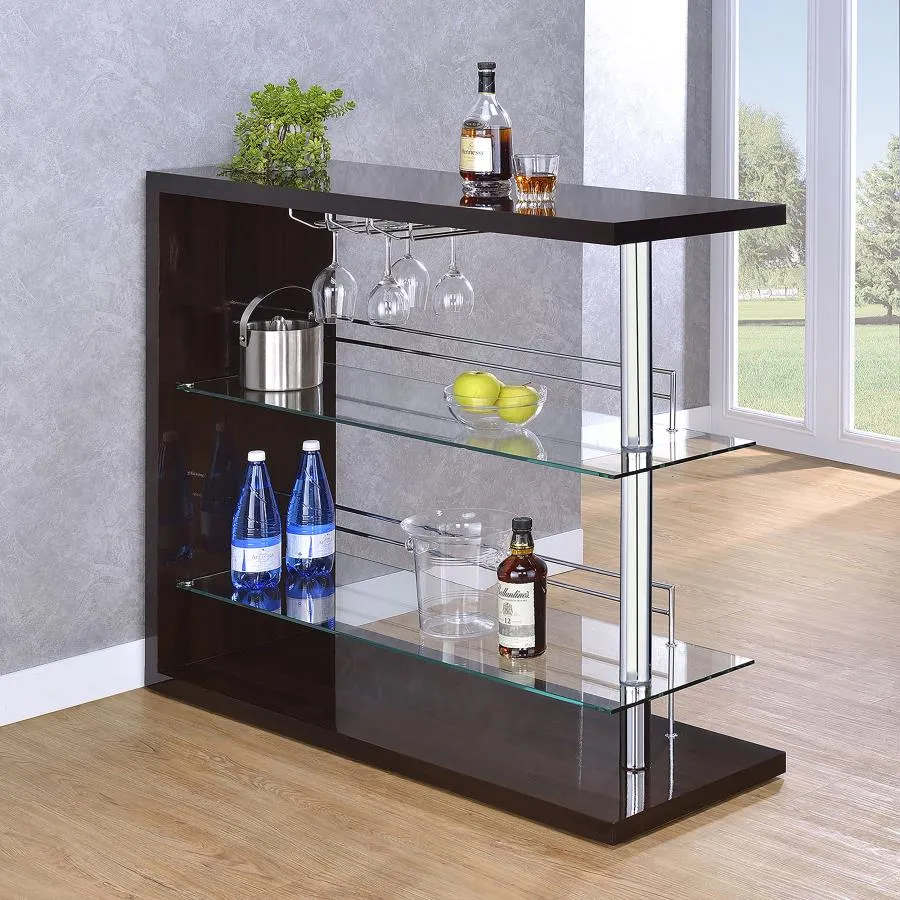 Prescott Rectangular 2-shelf Bar Unit Glossy Cappuccino