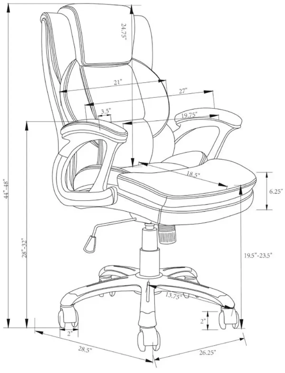 Nerris Adjustable Height Office Chair with Padded Arm Grey and Black