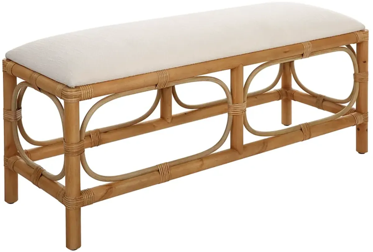 Laguna White Fabric Rattan Bench