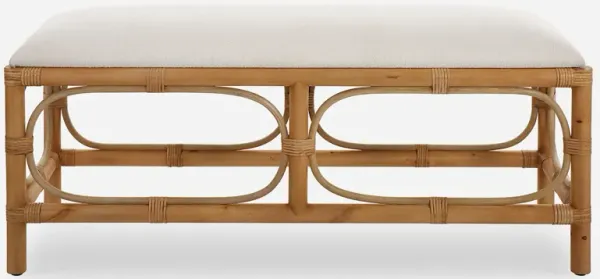Laguna White Fabric Rattan Bench