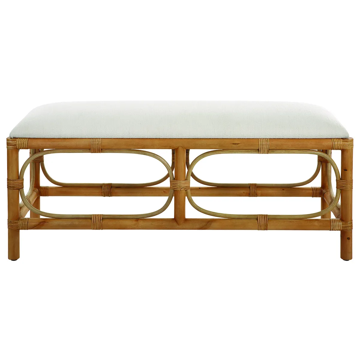 Laguna White Fabric Rattan Bench