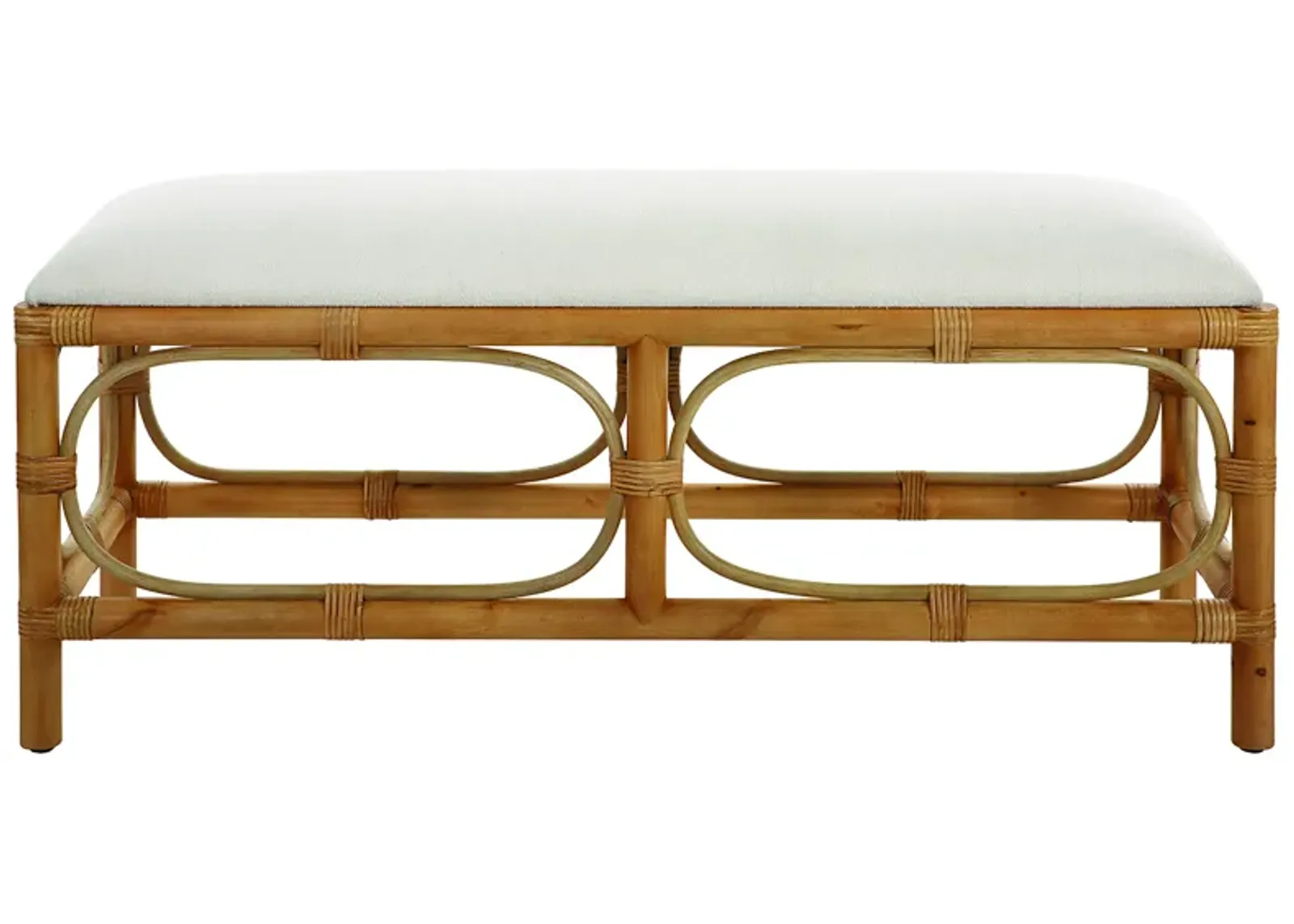 Laguna White Fabric Rattan Bench