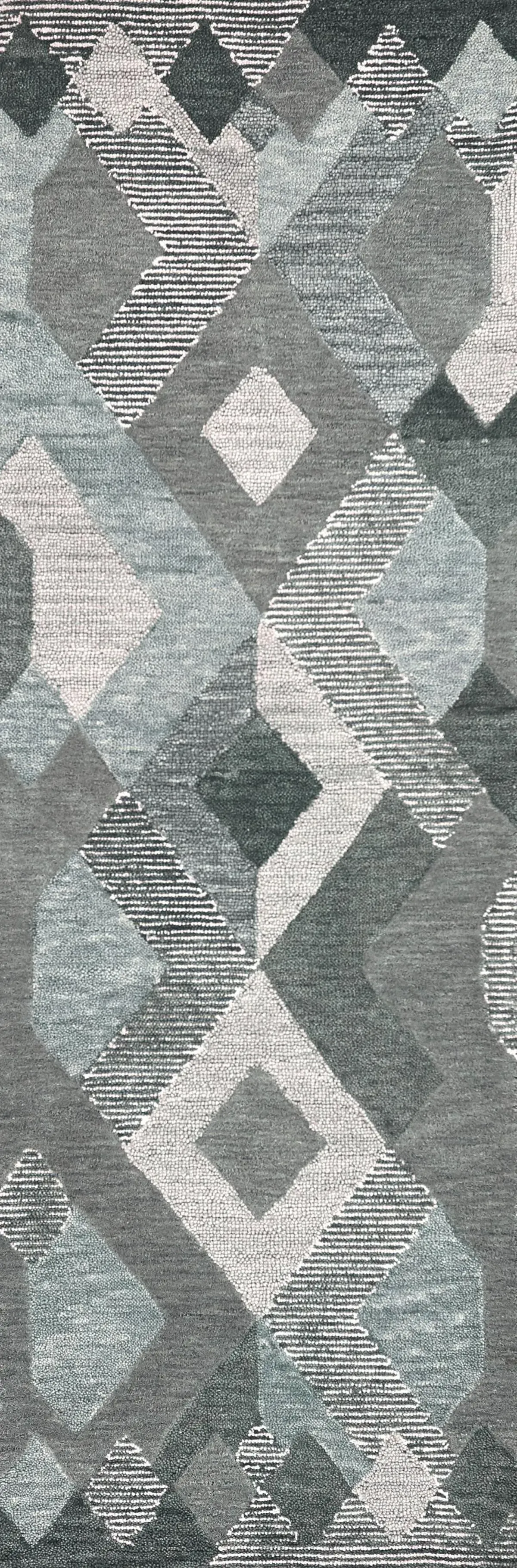 Idyllic Dark Gray Geometric Wool 2'6" x 8' Runner Rug