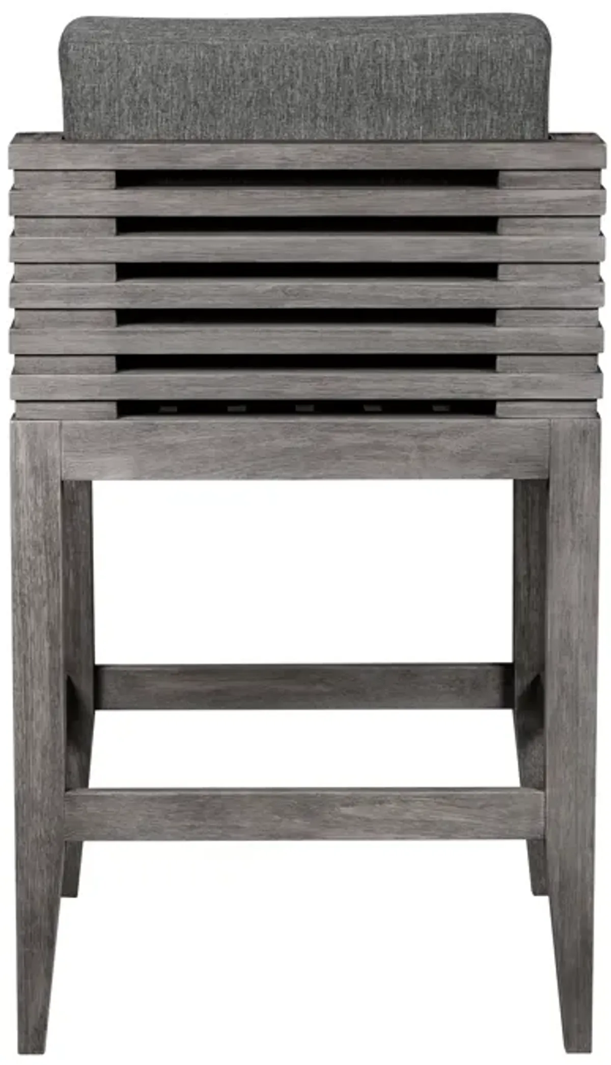 Vivid Outdoor Patio Counter Stool in Gray Eucalyptus Wood with Gray Olefin Cushions