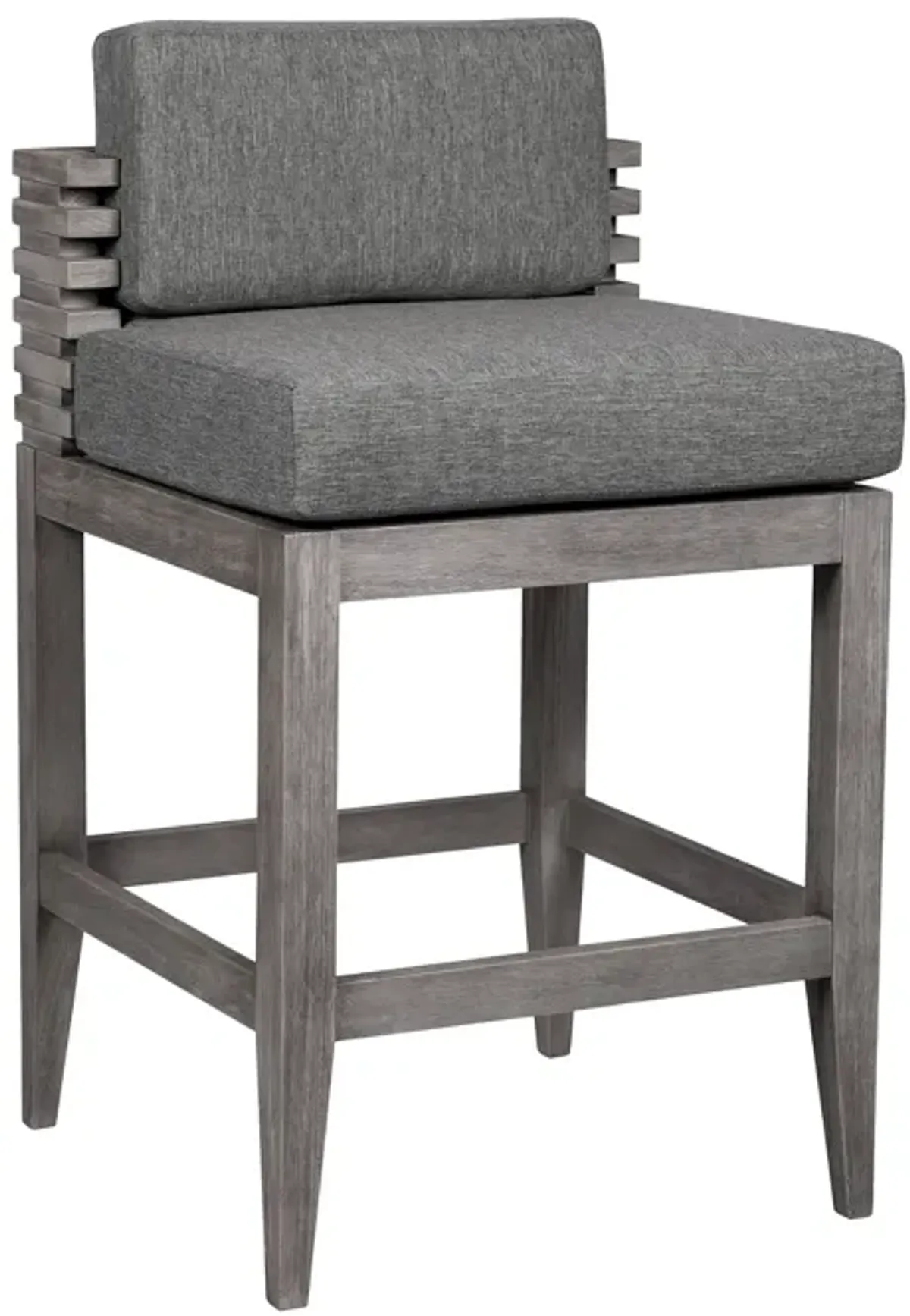 Vivid Outdoor Patio Counter Stool in Gray Eucalyptus Wood with Gray Olefin Cushions