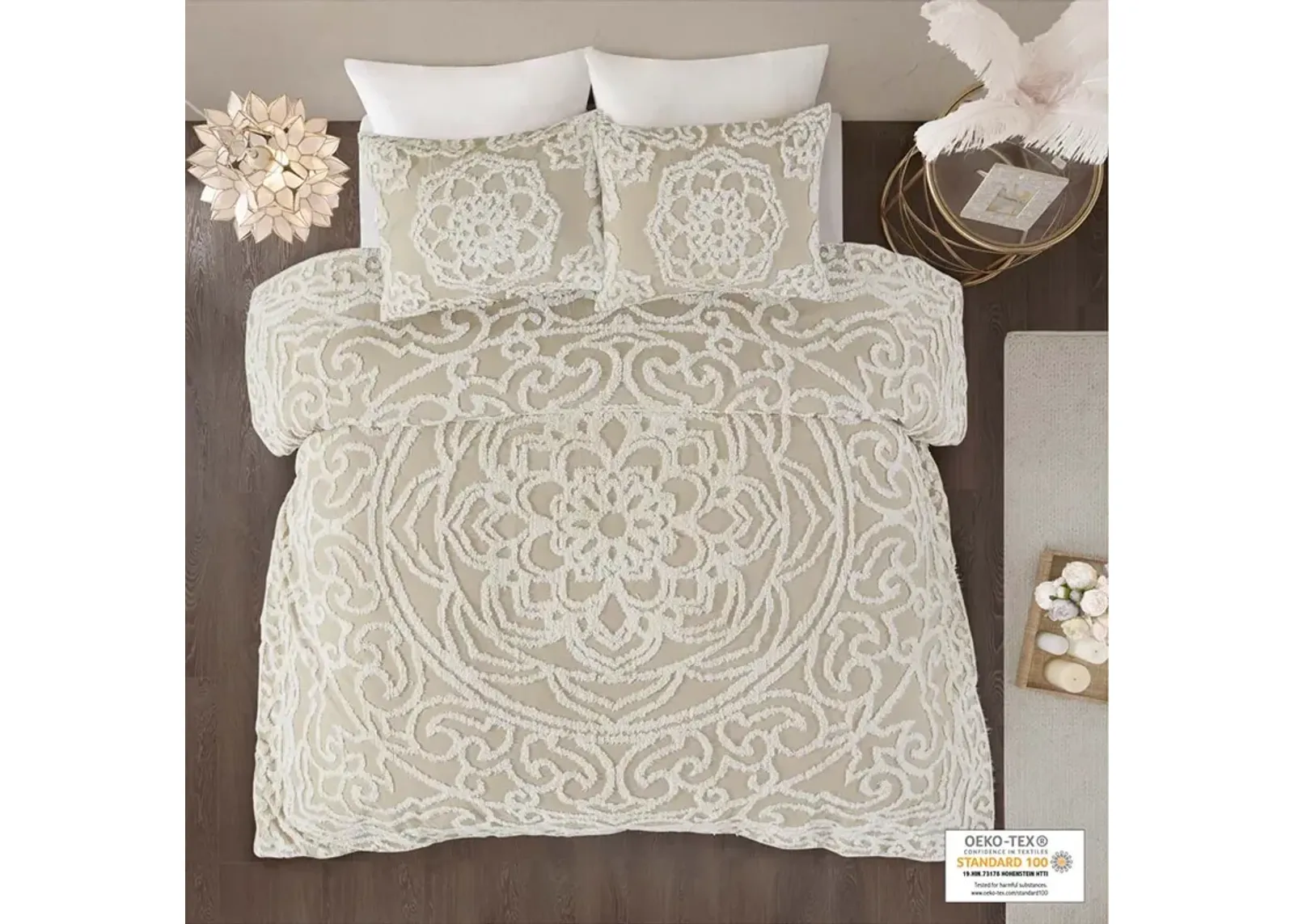 Madison Park Laetitia Taupe 3 piece Tufted Cotton duvet cover set