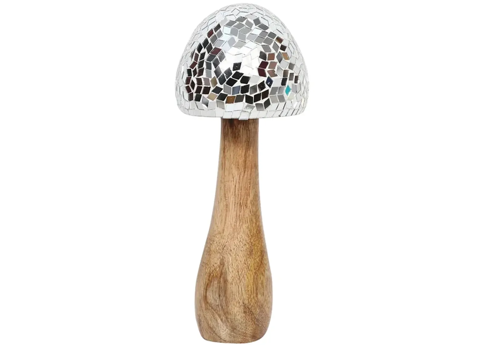 Wood, 10" Mosaic Mushroom, Silver