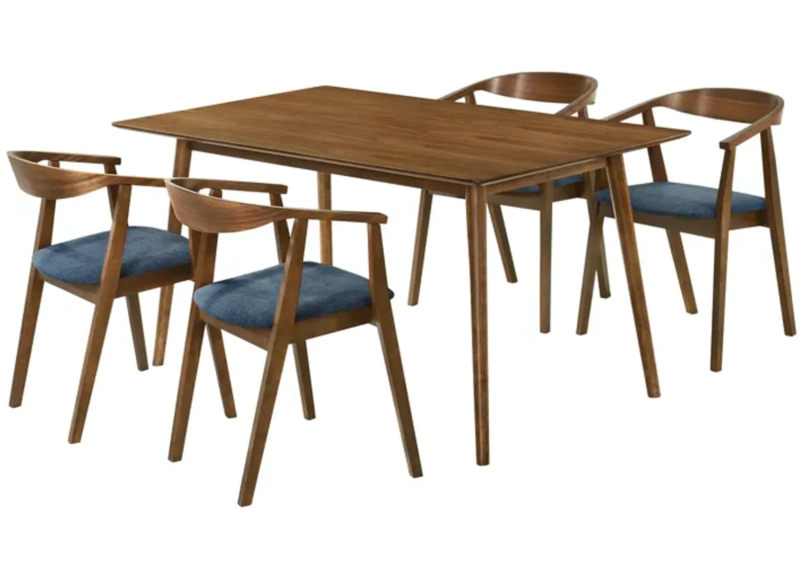 Westmont Santana 5 Piece Walnut Wood Dining Table Set with Blue Fabric