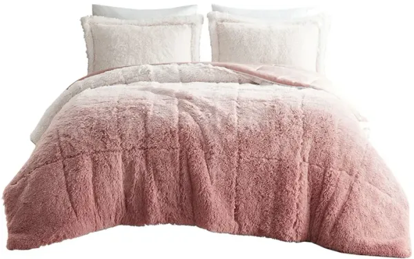 Intelligent Design Brielle Blush Ombre Shaggy Long Fur Comforter Mini Set