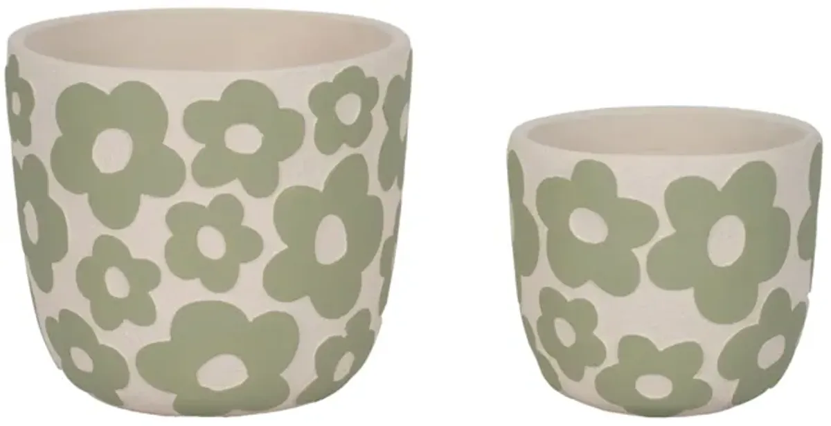 S/2 7/9" Flower Power Planters, Light Green