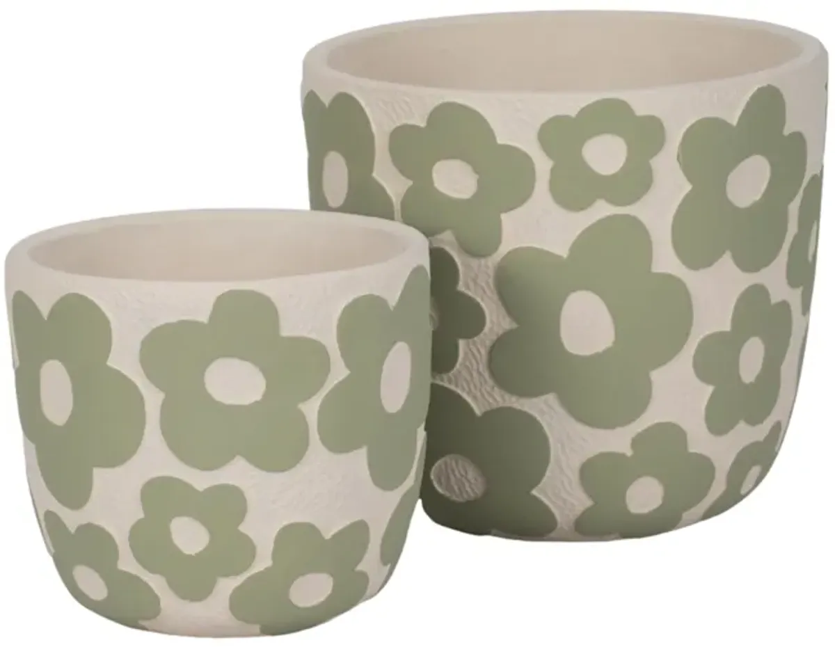 S/2 7/9" Flower Power Planters, Light Green