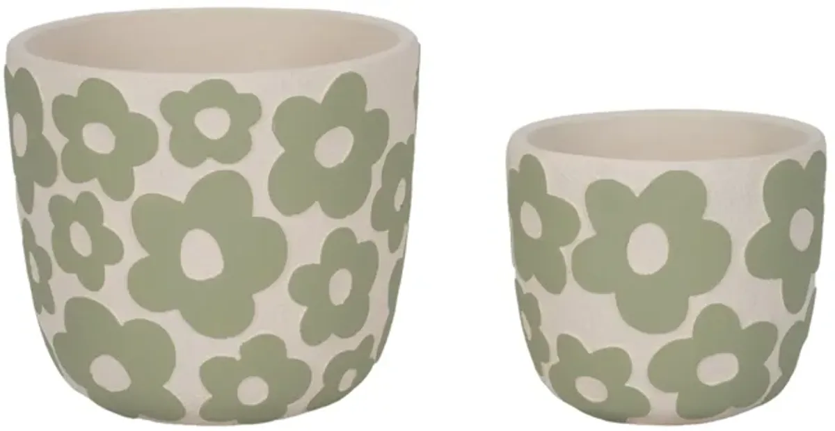 S/2 7/9" Flower Power Planters, Light Green