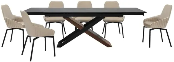 Milena Shilo 7 Piece Extendable Dining Set with Champagne Faux Leather Chairs