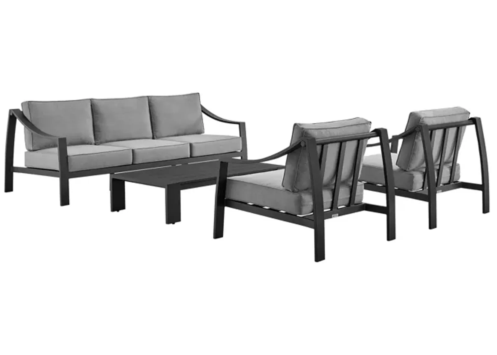 Mongo 4 Piece Outdoor Patio Furniture Set in Black Aluminum with Gray Cushions