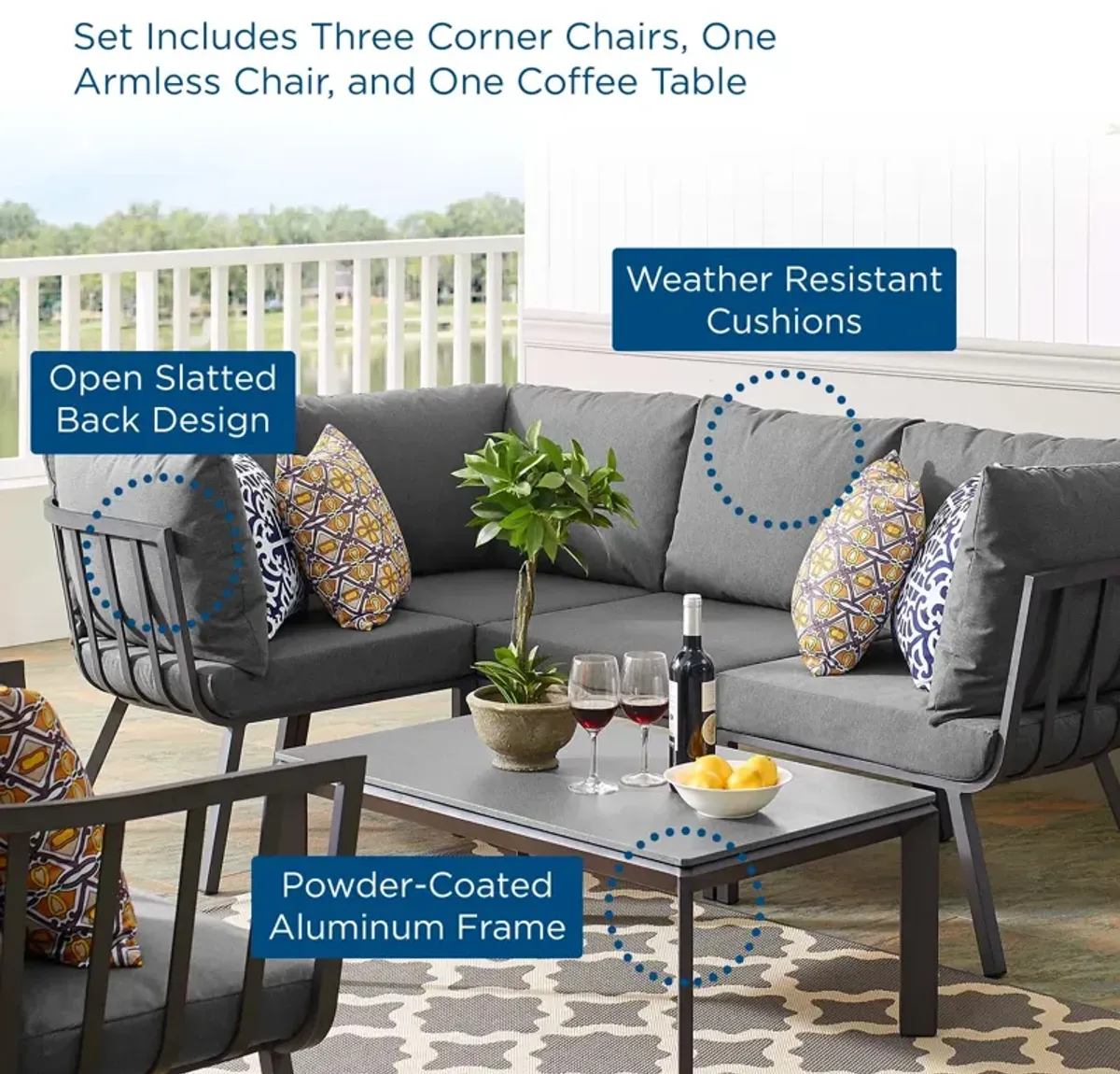 Riverside 5 Piece Outdoor Patio Aluminum Set