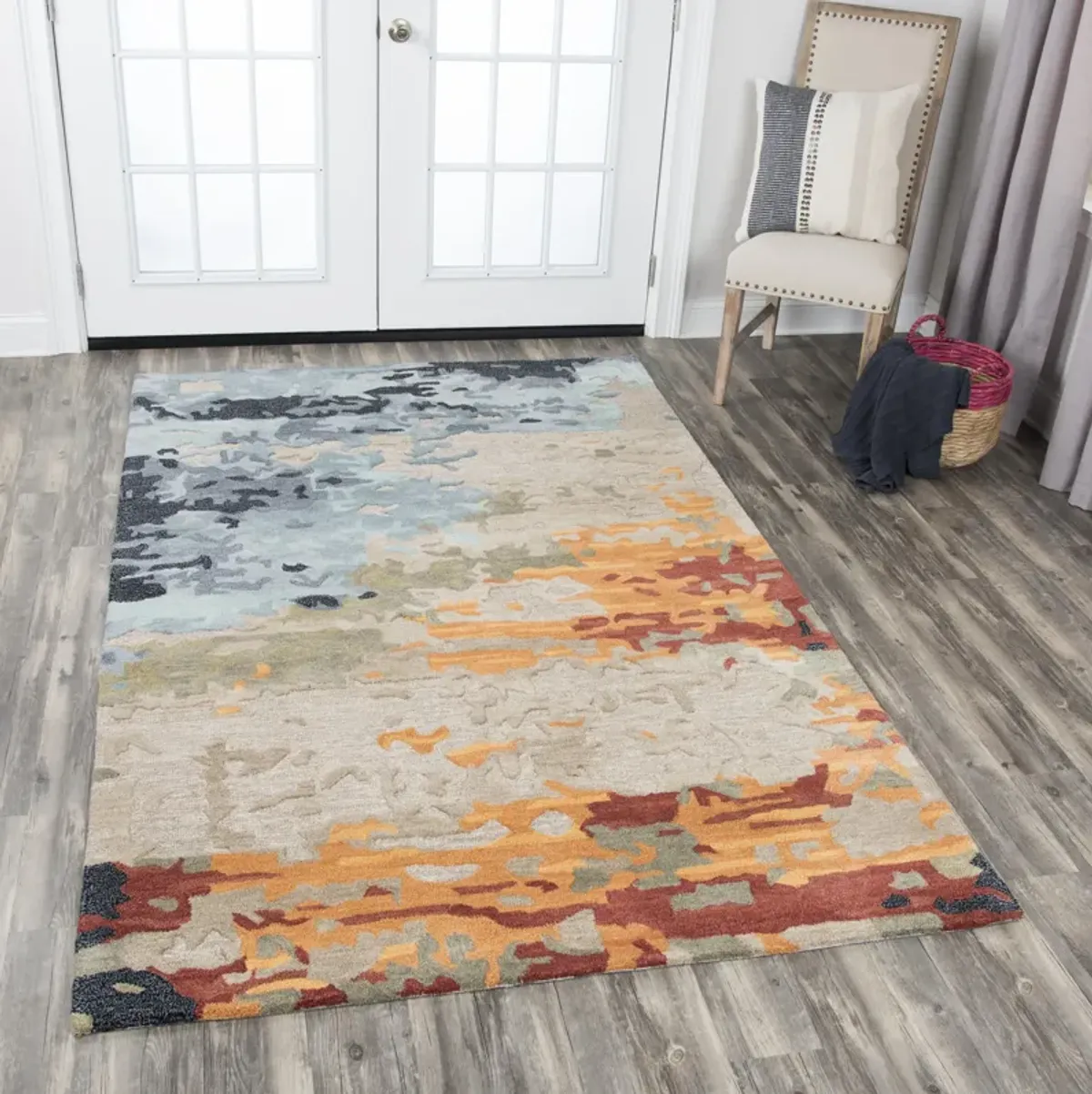 Mod Tan/Multi Abstract Wool/Tencel 5' x 8' Rectangle Rug