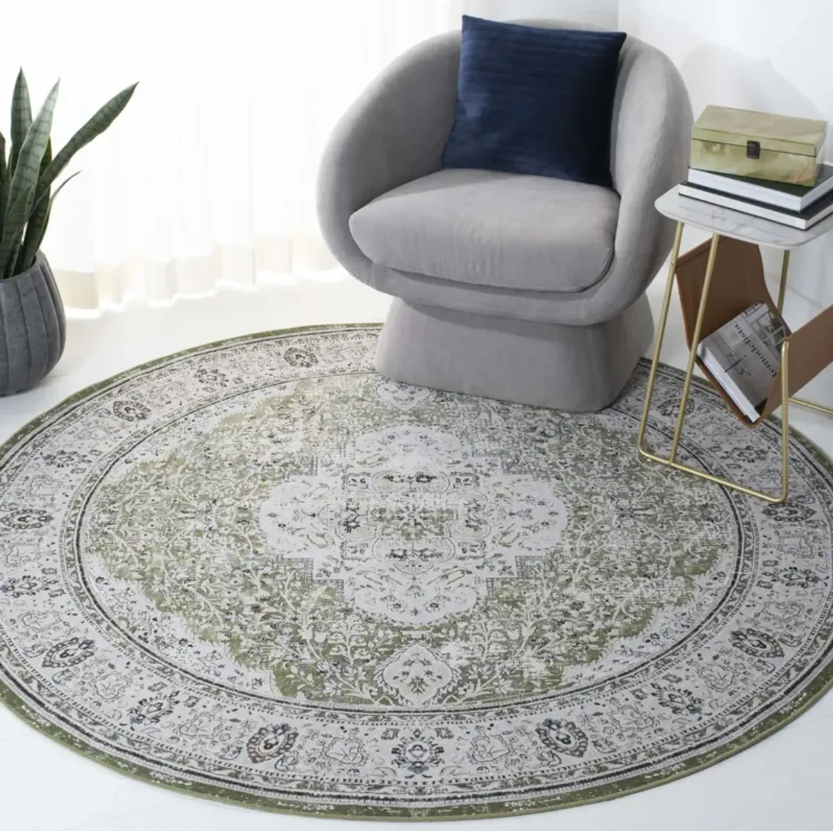 TUCSON 136 M/W S/R GREEN  4' x 4' Round Round Rug