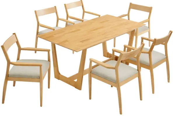 Solara 7-Piece Wood Dining Set with Fabric Upholstered Armchairs by Modway