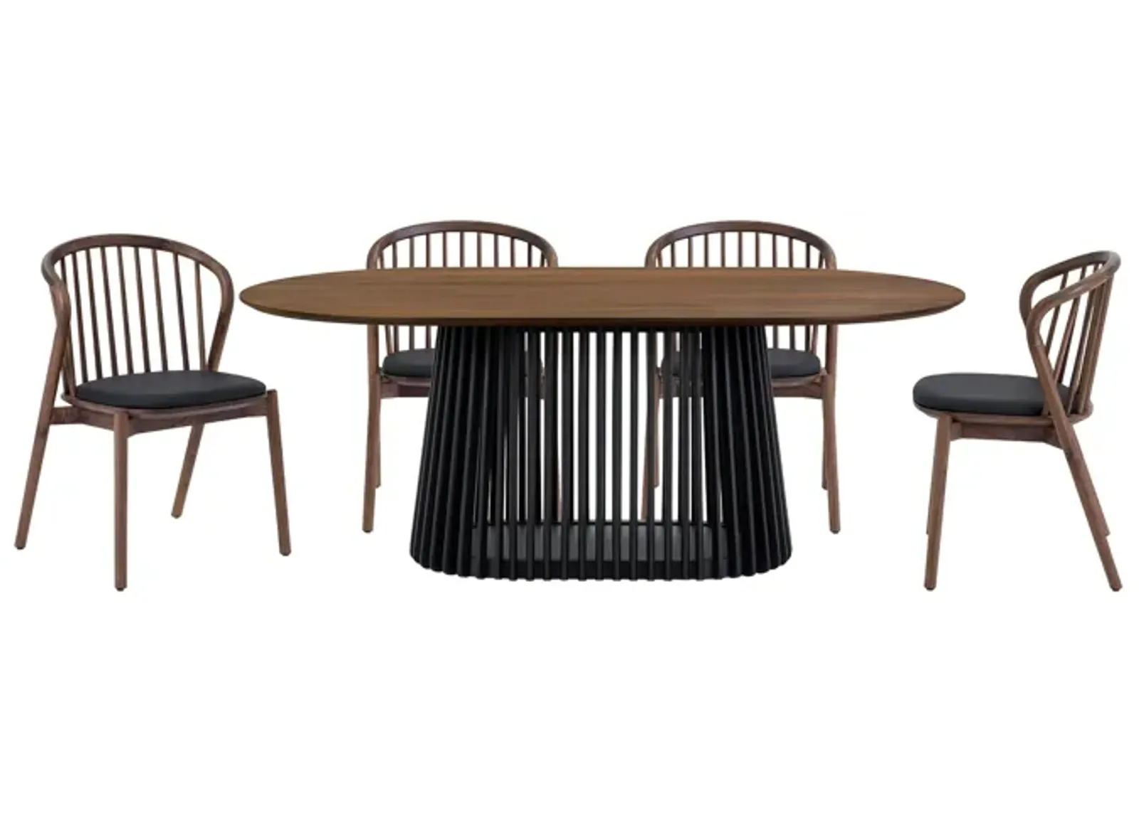 Pasadena Echo 5 Piece Oval Dining Set with Walnut and Black Finish Table and Walnut Finish Chairs