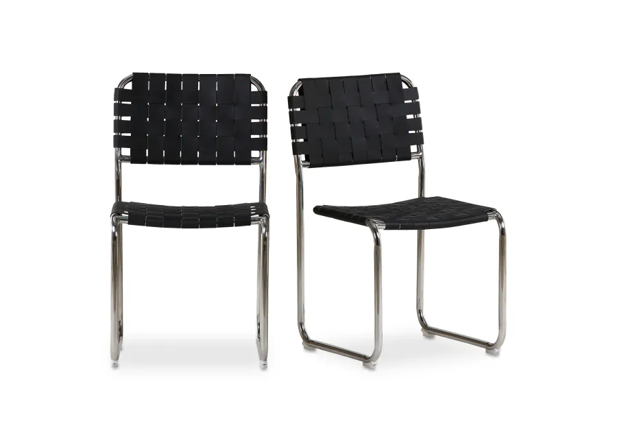 Moma Stainless Steel Dining Chair Black Leather - Set Of Two