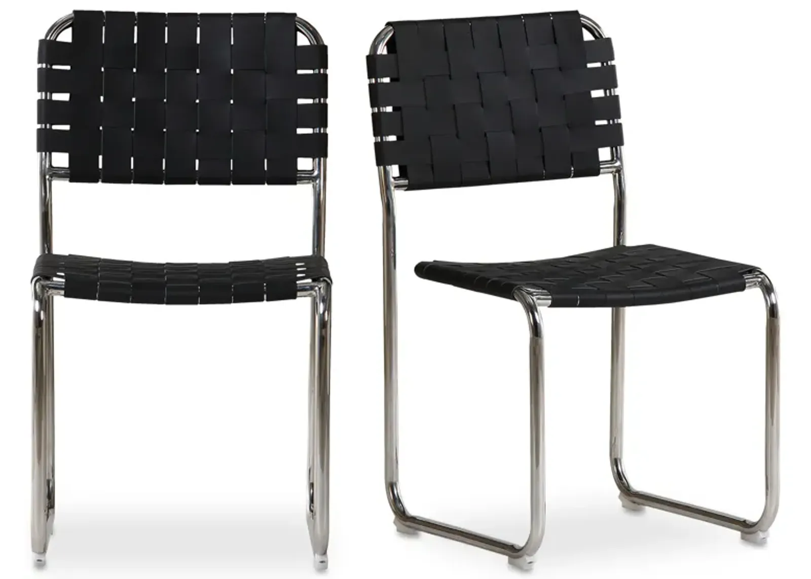 Moma Stainless Steel Dining Chair Black Leather - Set Of Two