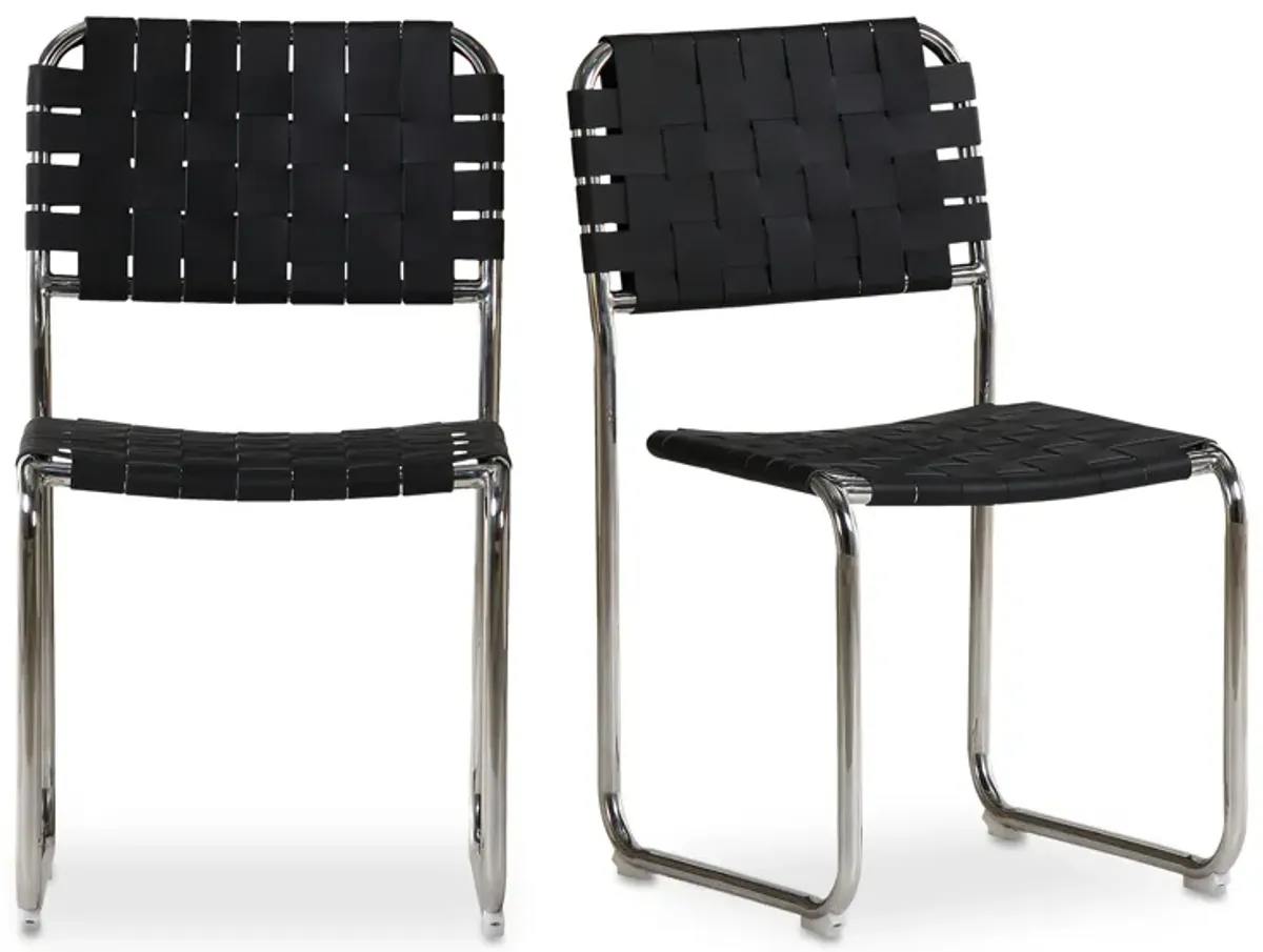 Moma Stainless Steel Dining Chair Black Leather - Set Of Two