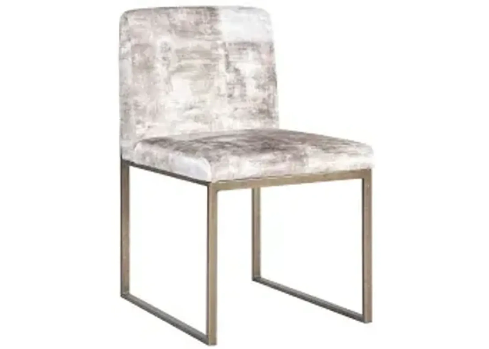 frozen dining chair, beige mist fabric, antique brass metal frame