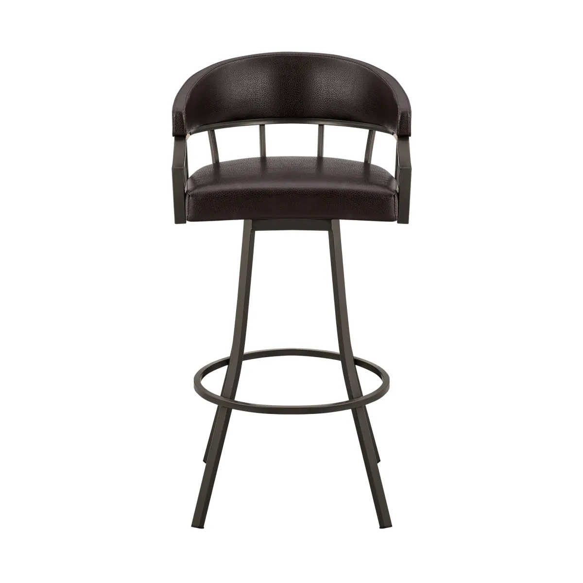 Valerie 30" Swivel Brown Faux Leather and Java Brown Metal Bar Stool