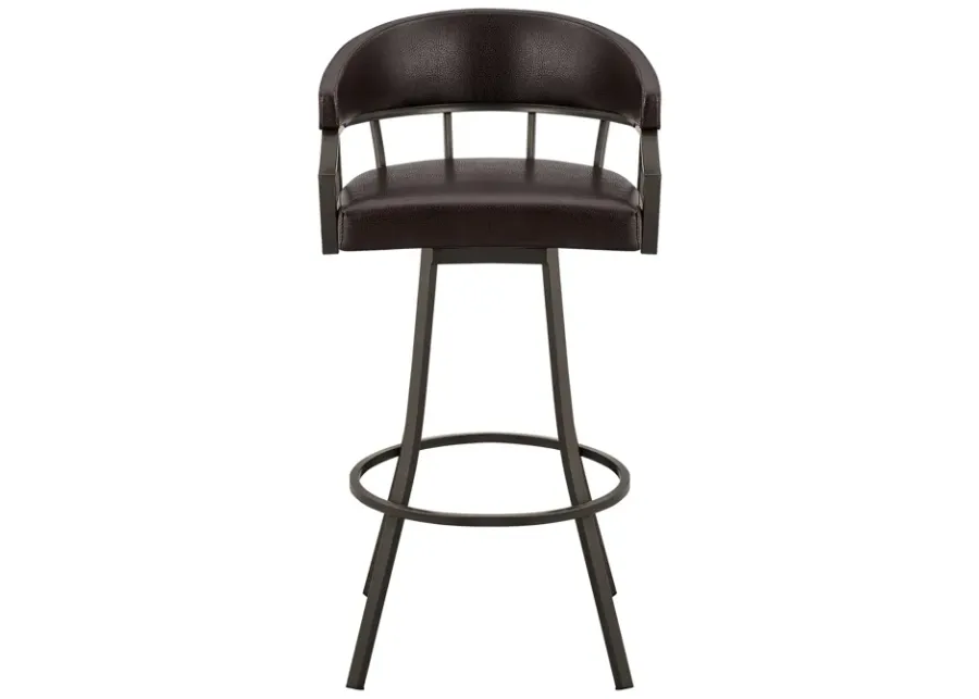 Valerie 30" Swivel Brown Faux Leather and Java Brown Metal Bar Stool