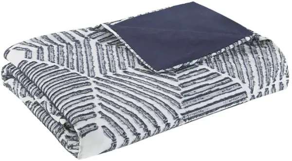 INK+IVY Ellipse Navy Cotton Jacquard Duvet Cover Set