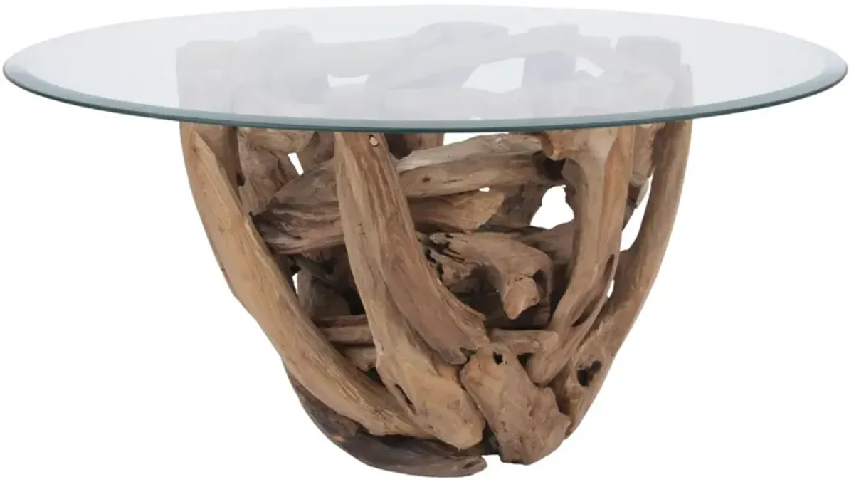 Jethro Recycled Teak Root Coffee Table w/ Glass Top, Natural