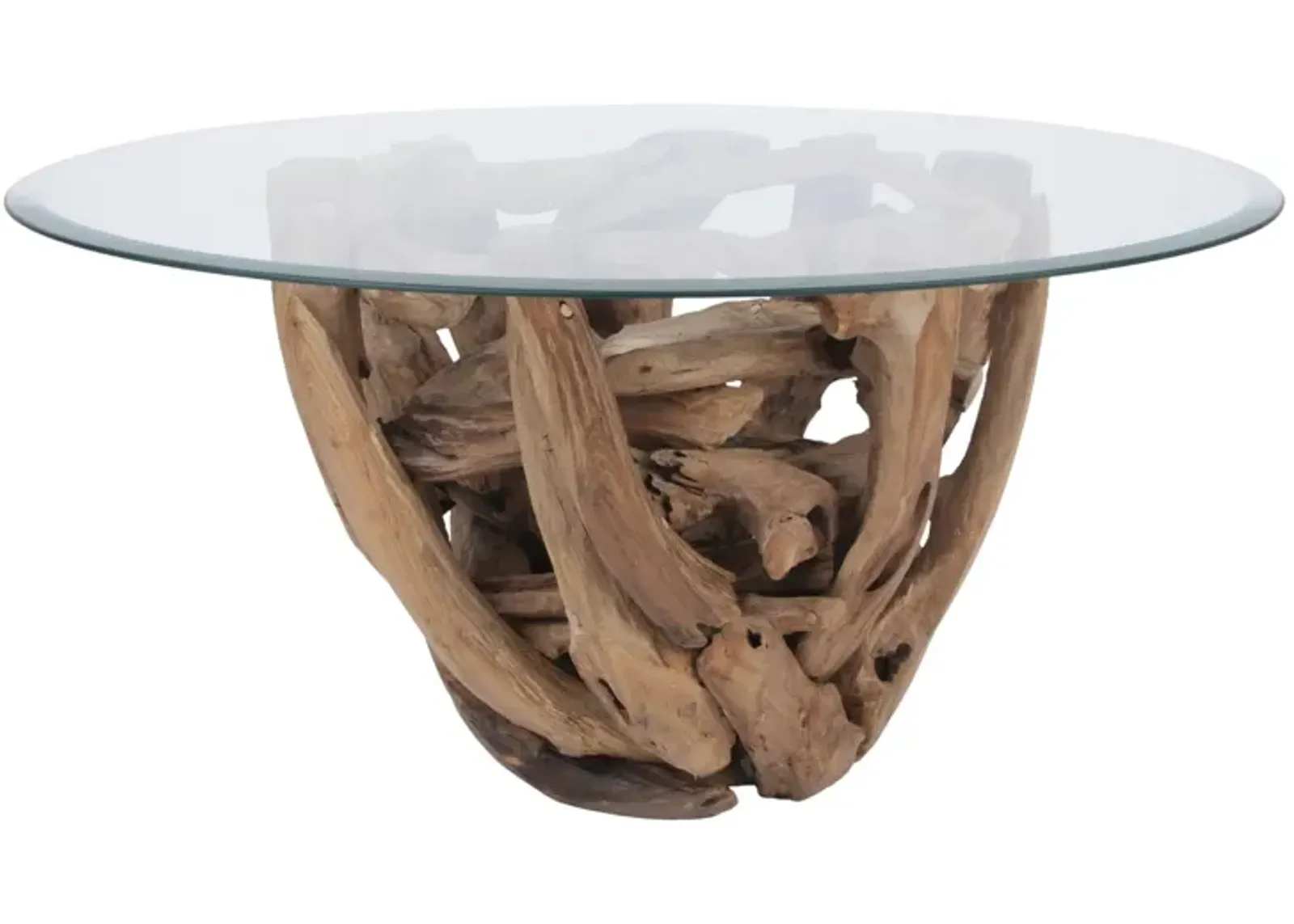 Jethro Recycled Teak Root Coffee Table w/ Glass Top, Natural