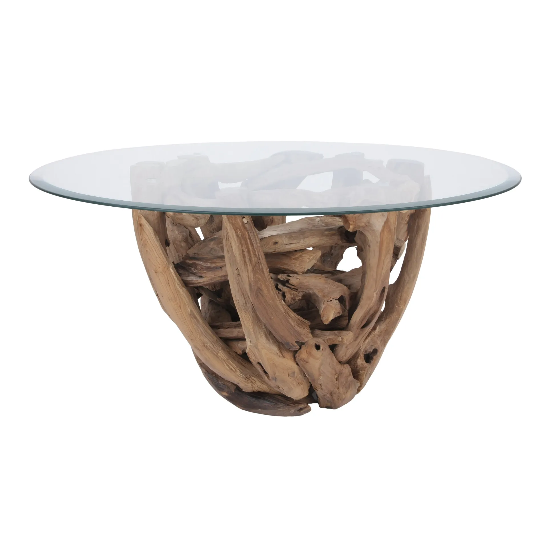 Jethro Recycled Teak Root Coffee Table w/ Glass Top, Natural