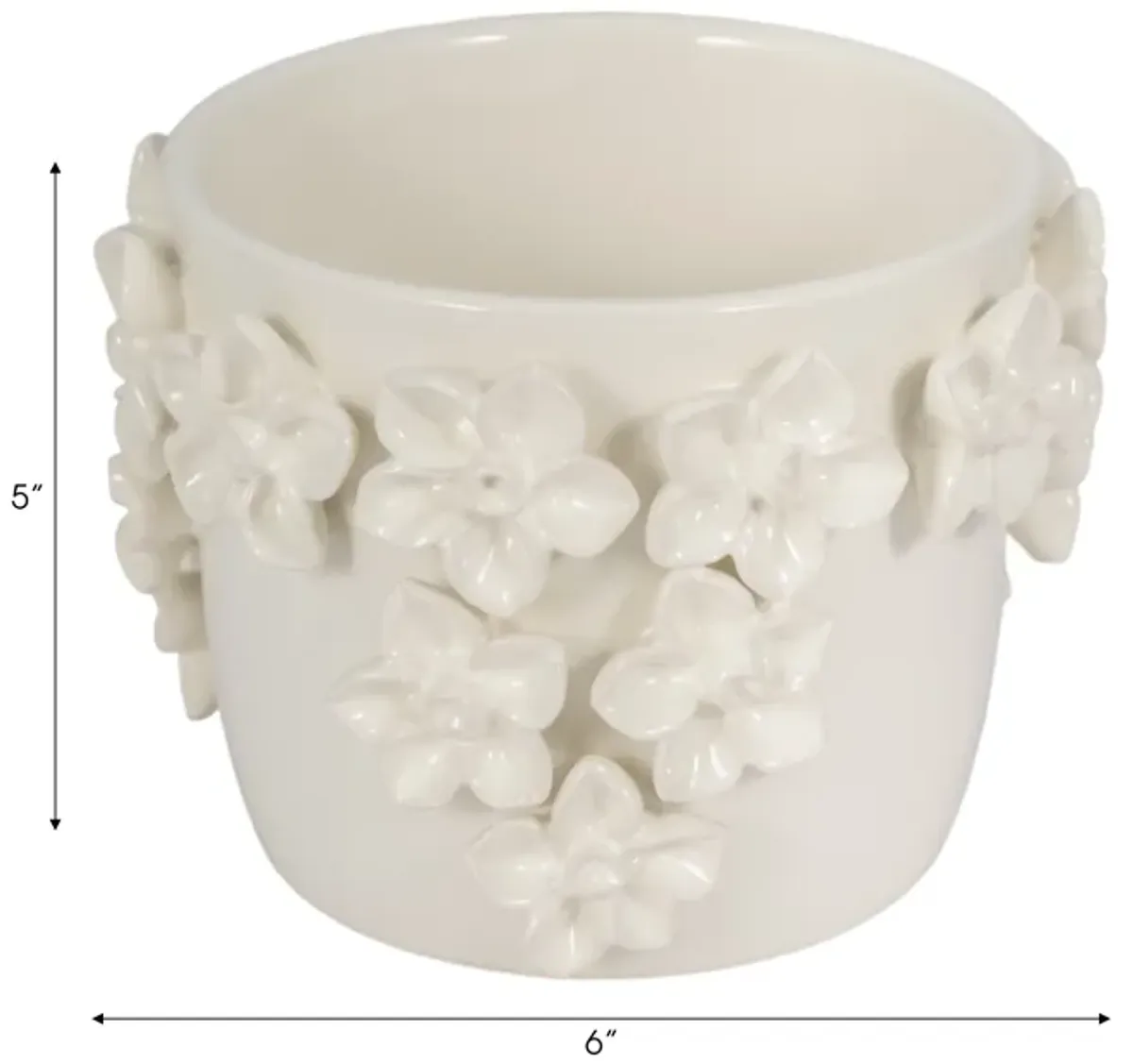 6" Floral Applique Planter, Ivory