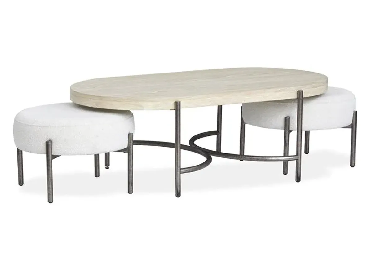 Oval Cocktail Table w/2 Ottomans (Uph. Seat)