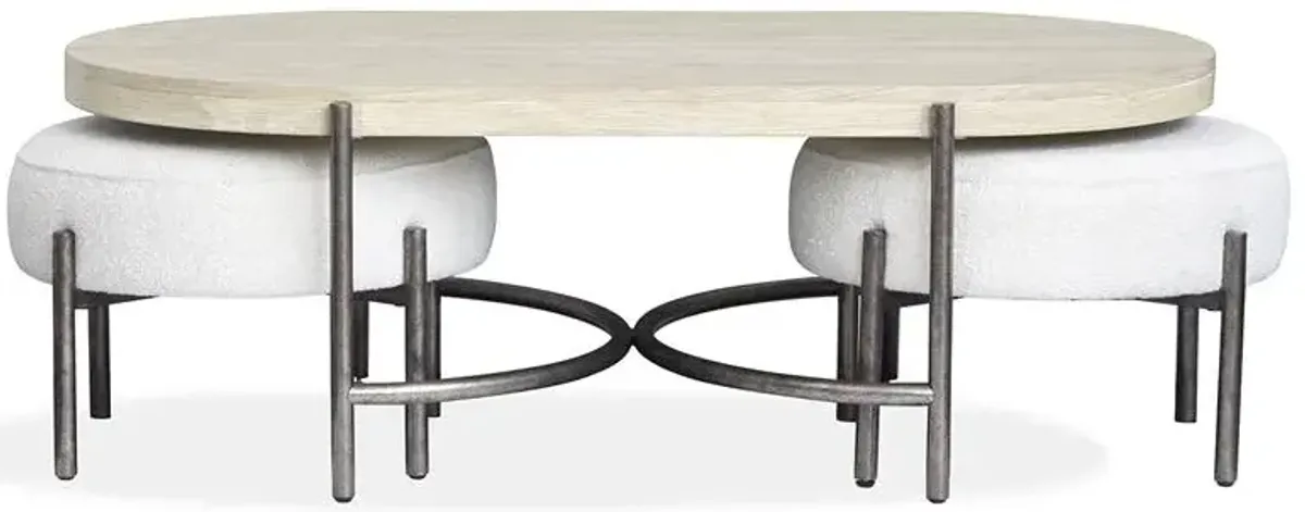 Oval Cocktail Table w/2 Ottomans (Uph. Seat)