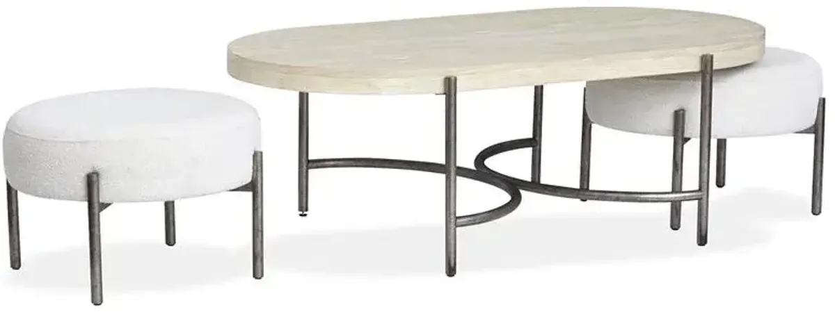 Oval Cocktail Table w/2 Ottomans (Uph. Seat)