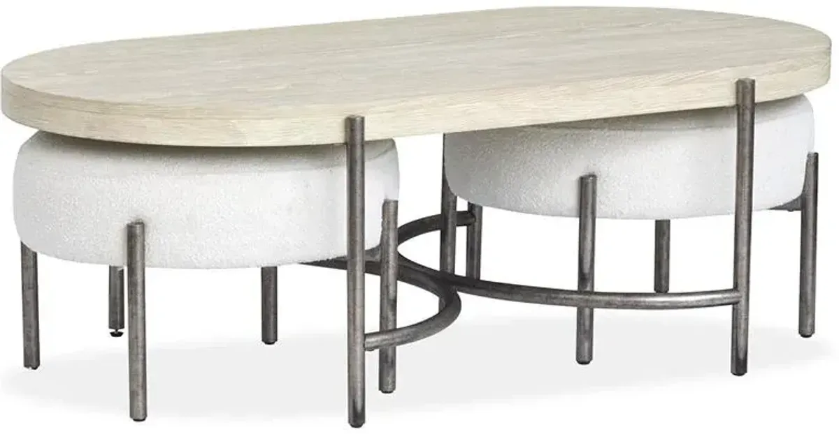 Oval Cocktail Table w/2 Ottomans (Uph. Seat)