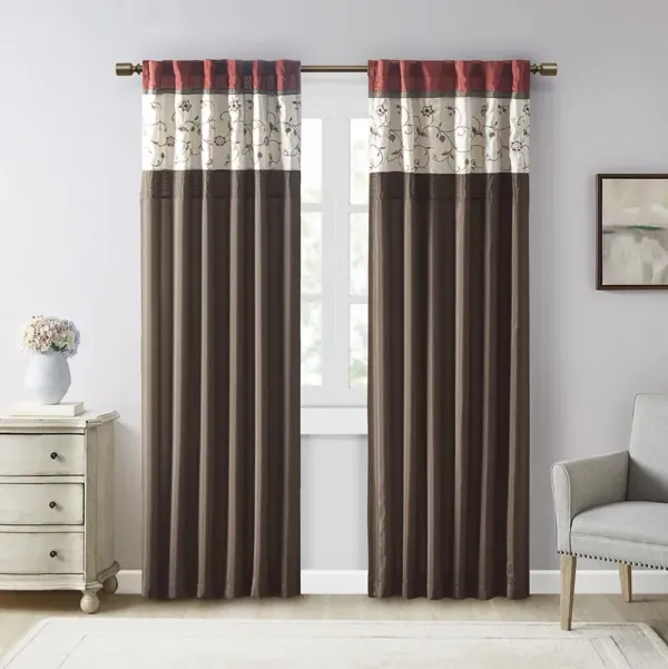 Madison Park Serene Red Embroidered Curtain Panel