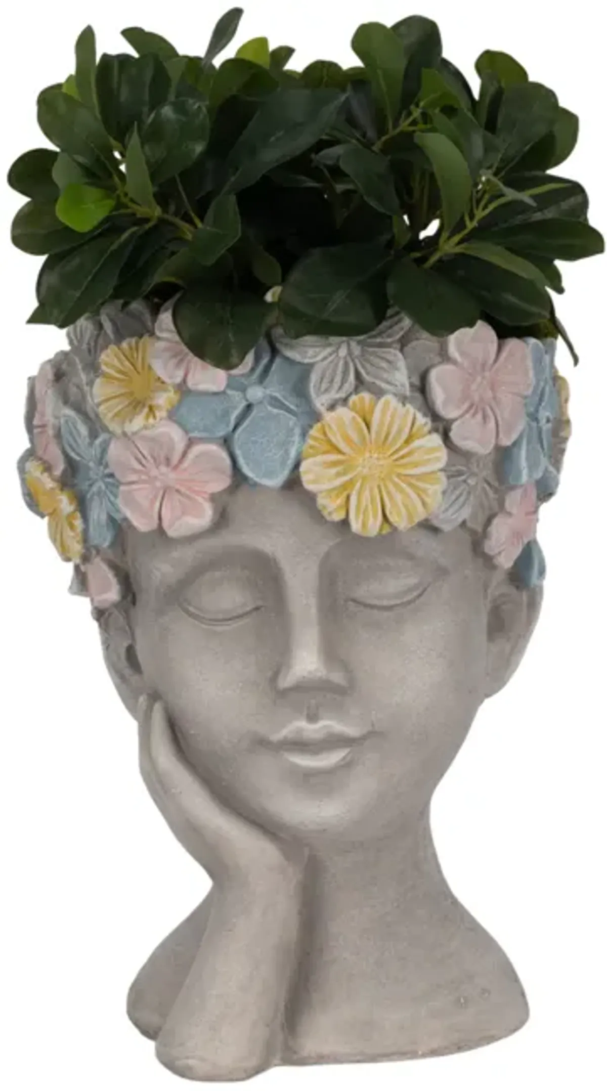 14" Face Planter With Flower Crown, Grey/multi