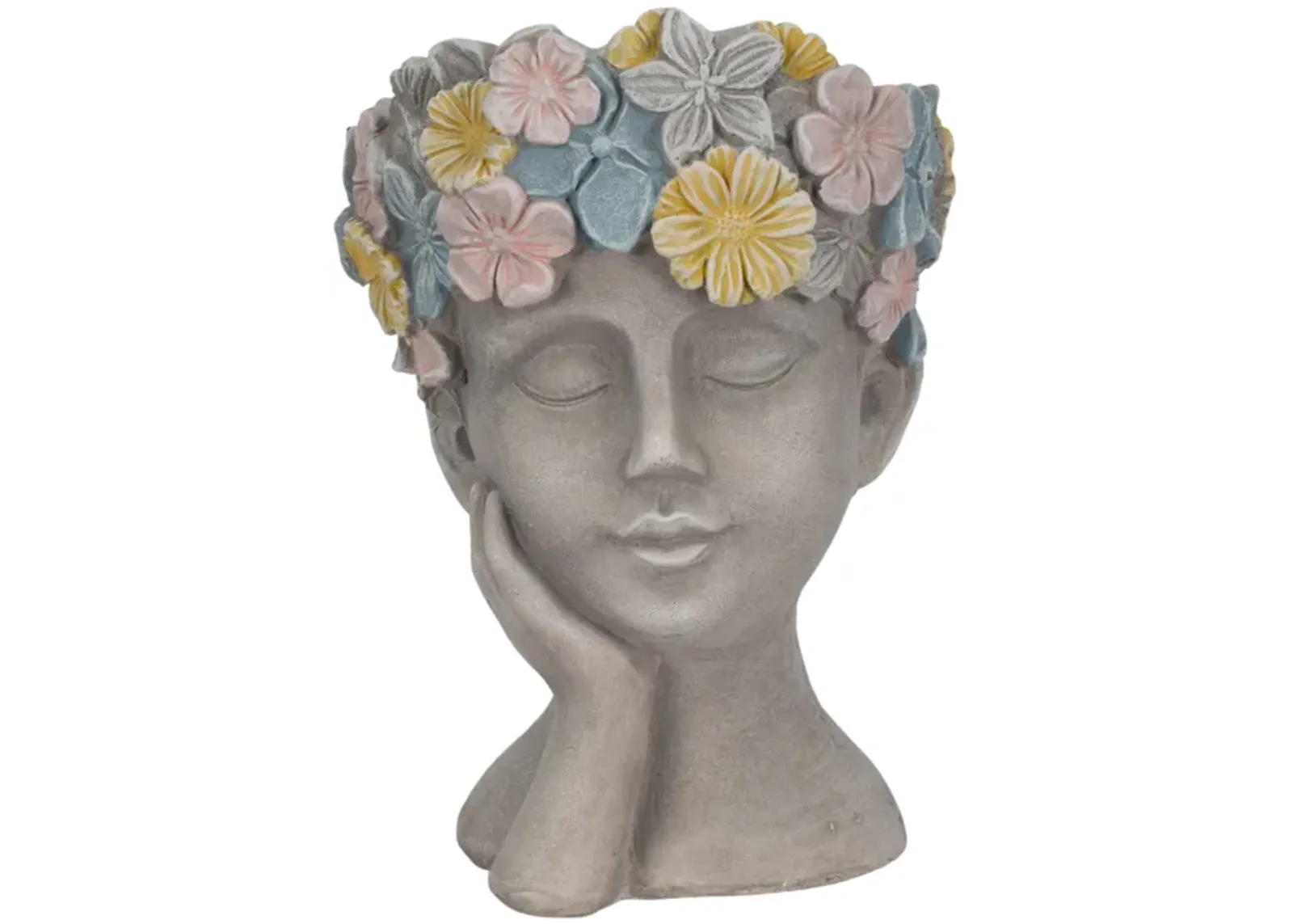 14" Face Planter With Flower Crown, Grey/multi