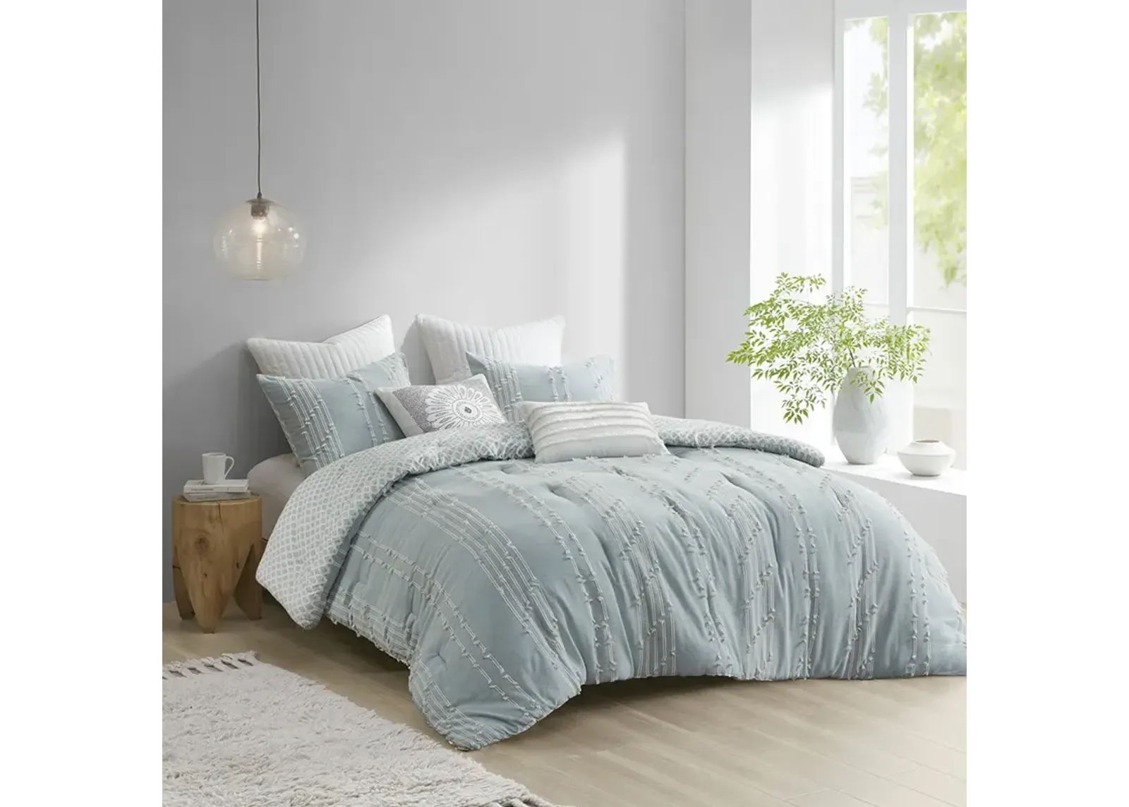 INK+IVY Kara Aqua 3 Piece Cotton Jacquard Comforter Set