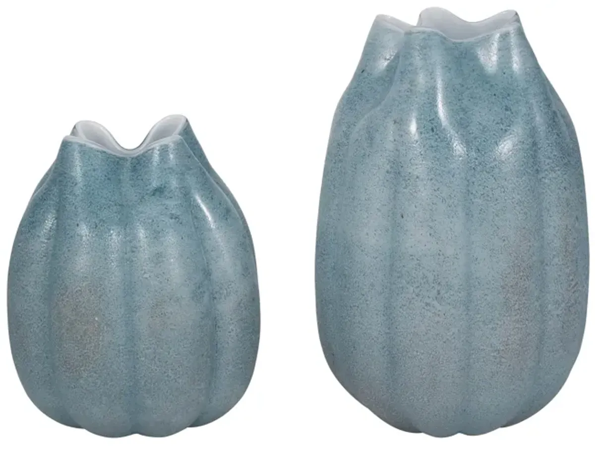 10" Glass Sea Urchin Vase, Blue