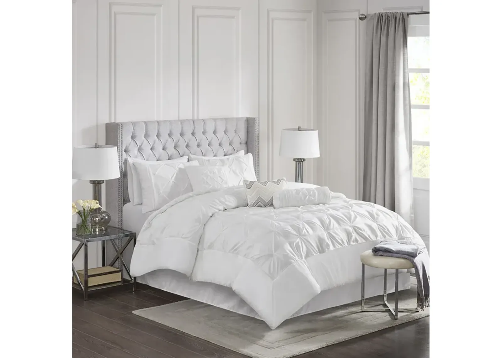 Madison Park Laurel White 7 Piece Tufted Comforter Set