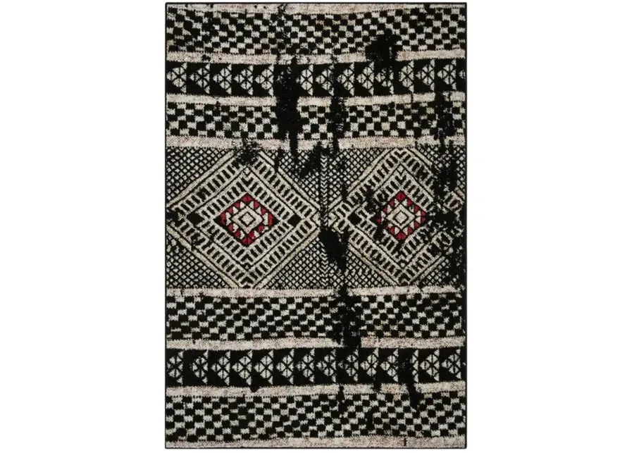 ADIRONDACK Contemporary Black / Light Grey 2'-6" X 8' Powerloomed Rug