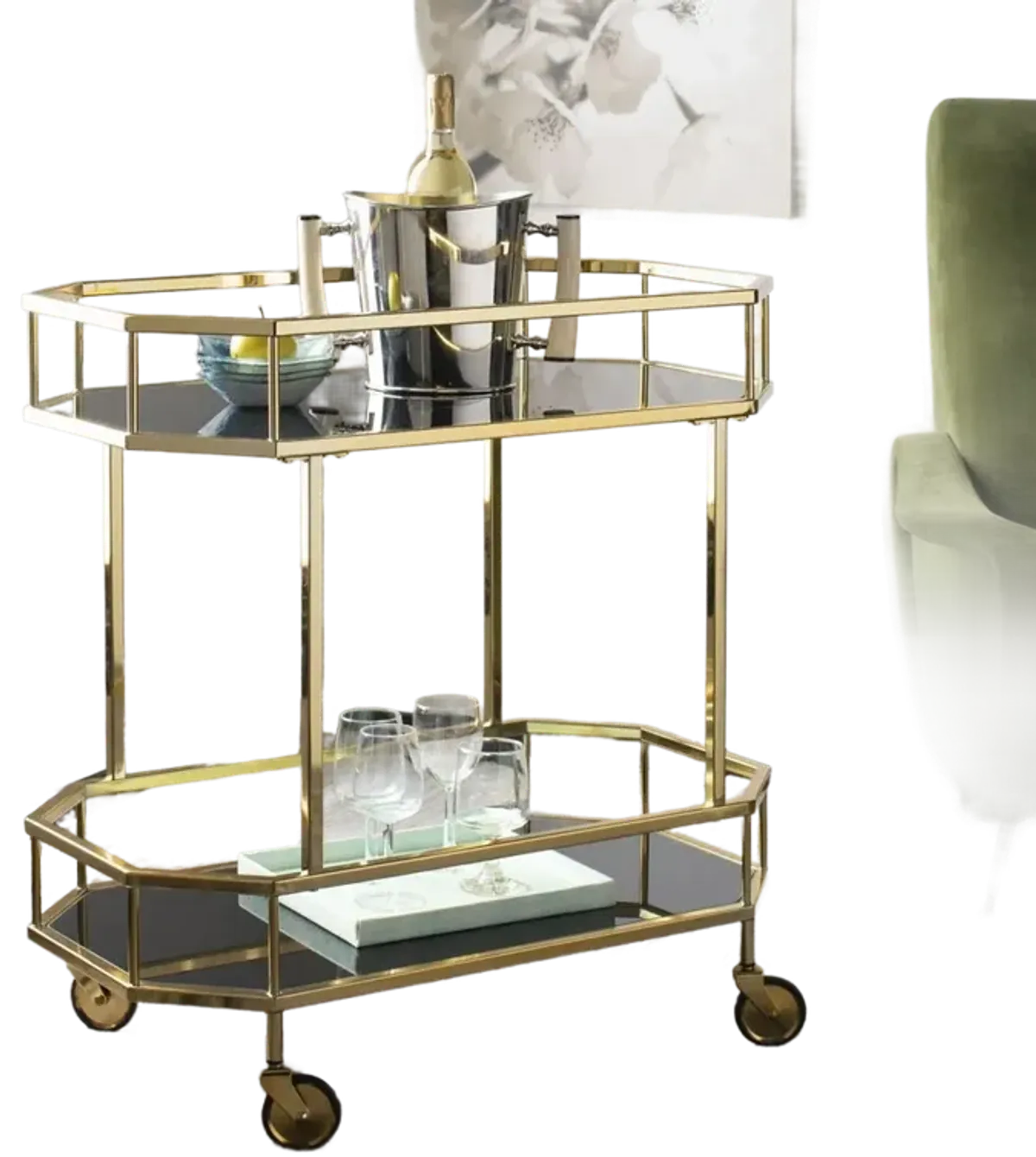 SILVA 2 TIER OCTAGON BAR CART