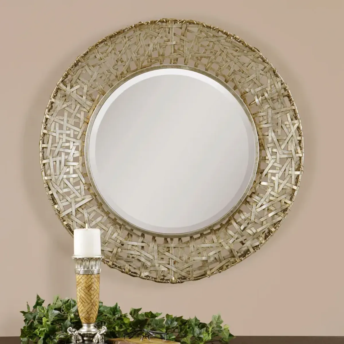 Alita Champagne Woven Metal Mirror