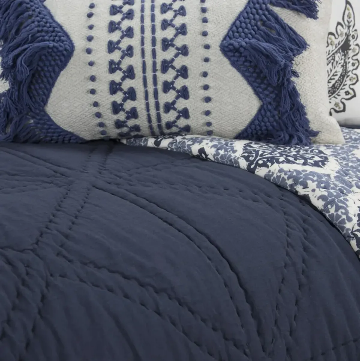 Simpson Indigo King Solid Blue Quilt -  Set of 3