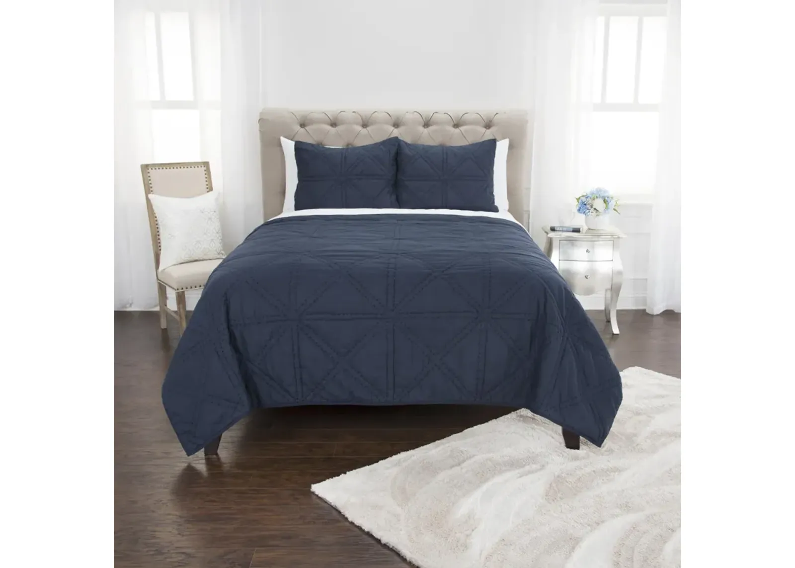 Simpson Indigo King Solid Blue Quilt -  Set of 3