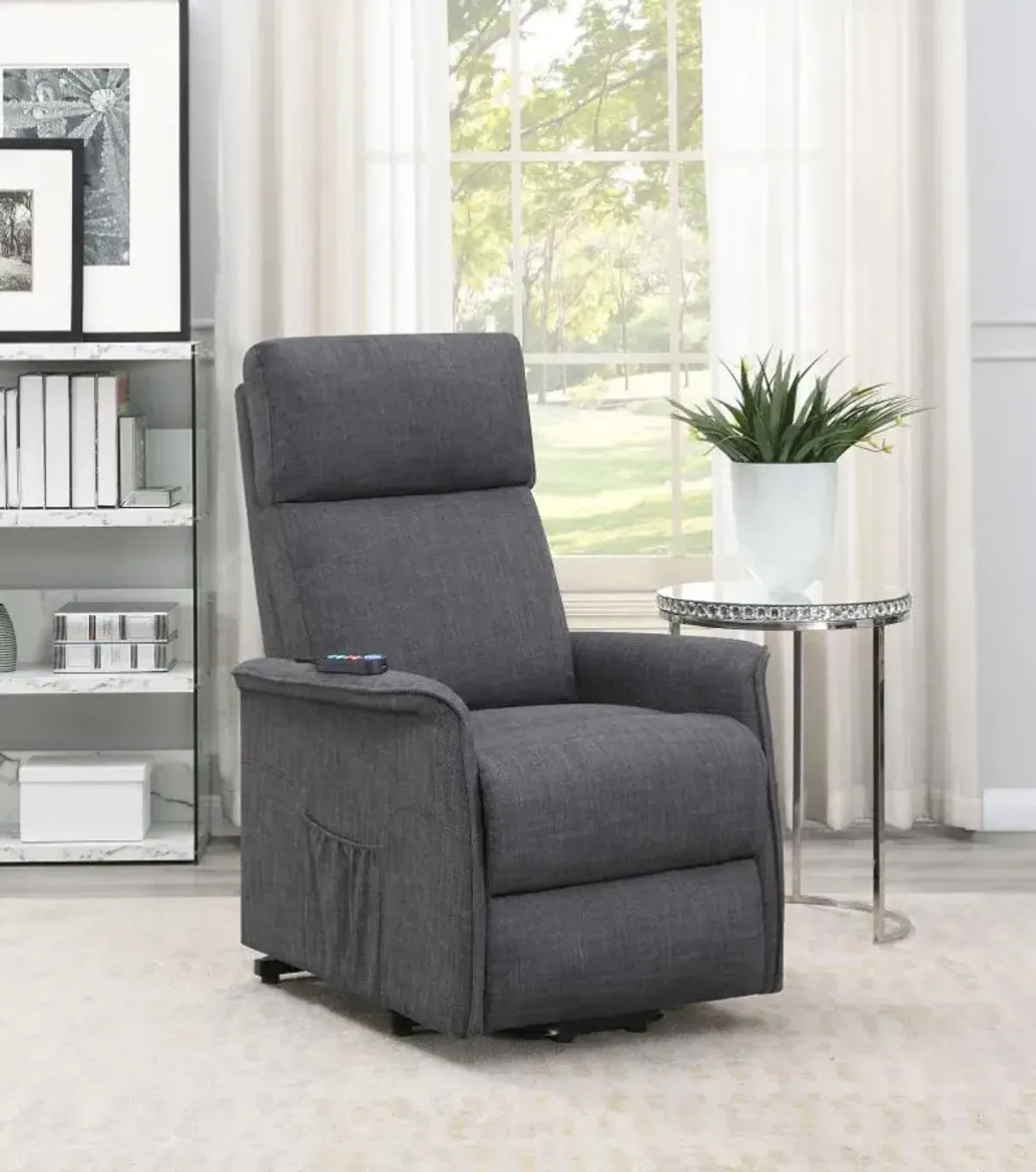 Herrera Power Lift Recliner with Wired Remote Charcoal